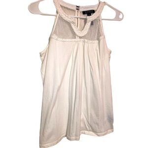 Ralph Lauren Women’s White Mesh Lace Trimmed Sleeveless V Neck Tank Top